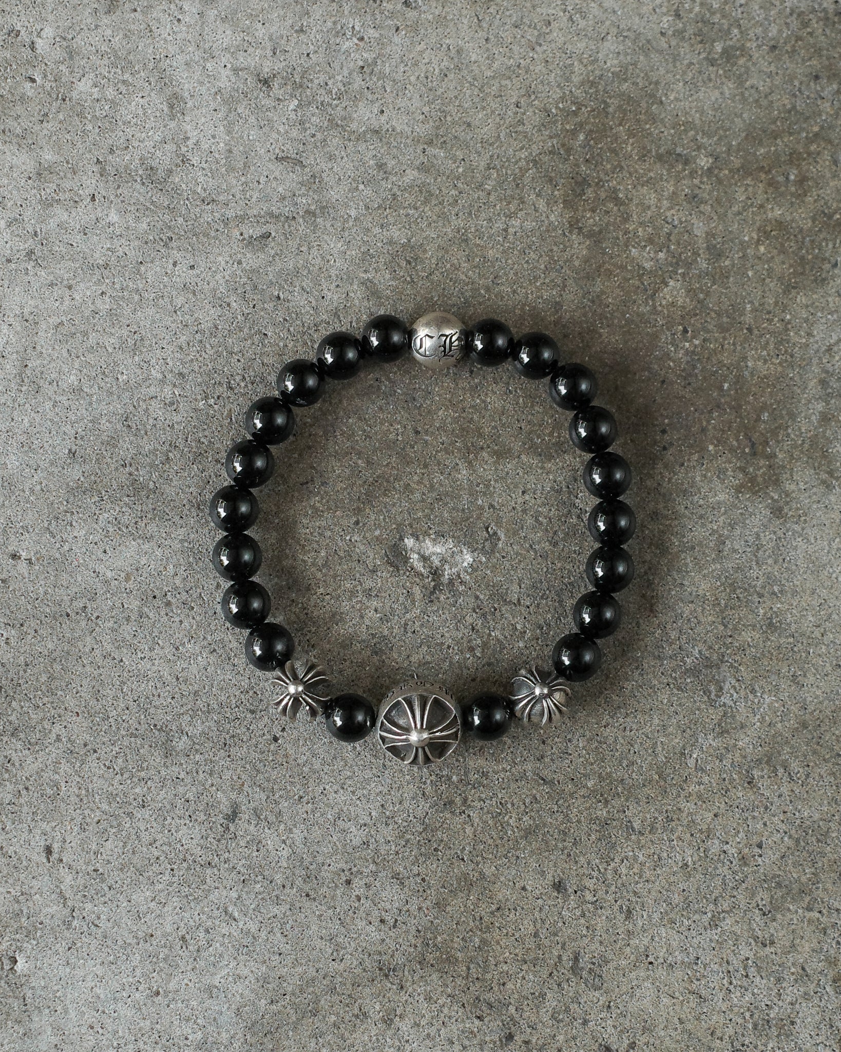 Chrome Hearts Black Onyx Bead Bracelet