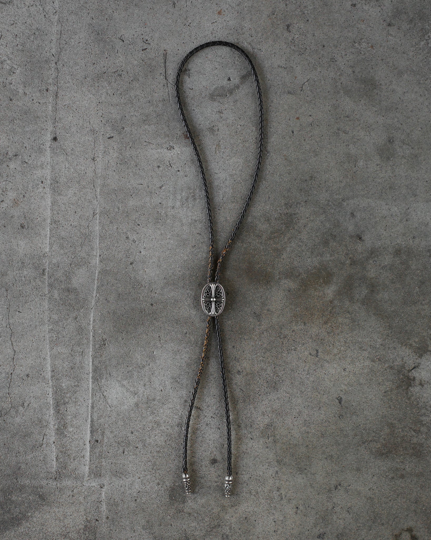 Chrome Hearts Classic Cross Braided Leather Bolo Tie