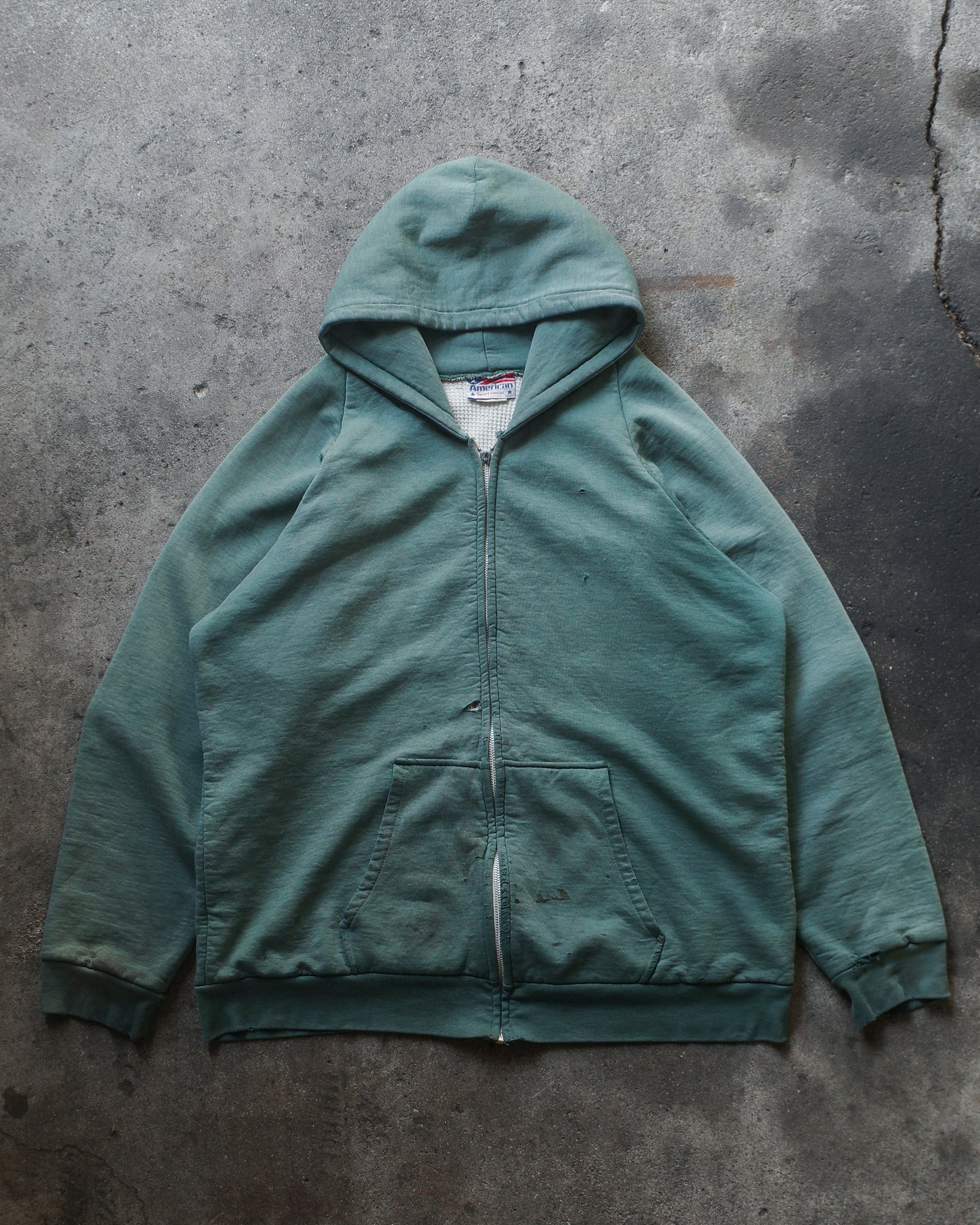 1990s Faded & Distressed Thermal Zip Hoodie