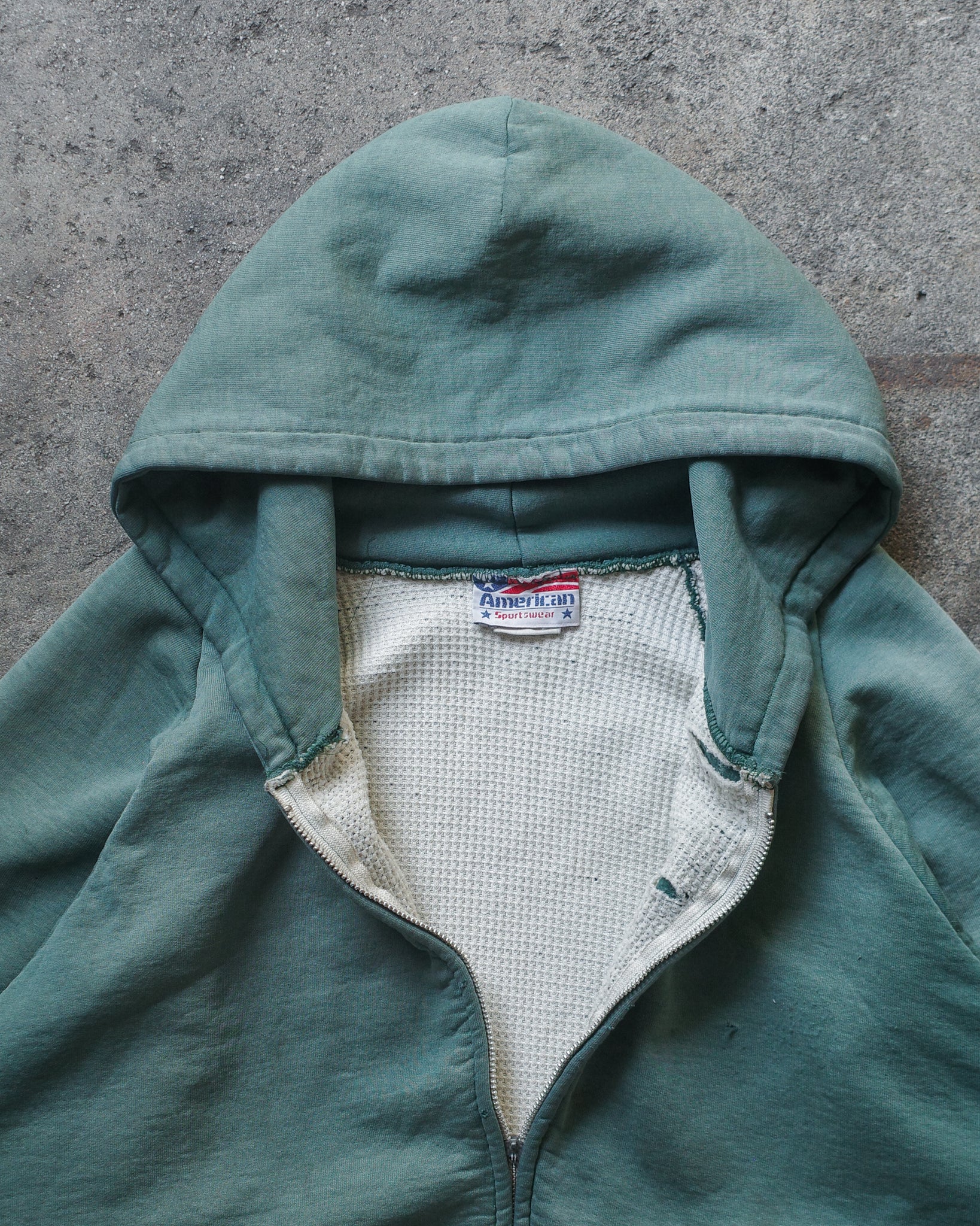 1990s Faded & Distressed Thermal Zip Hoodie