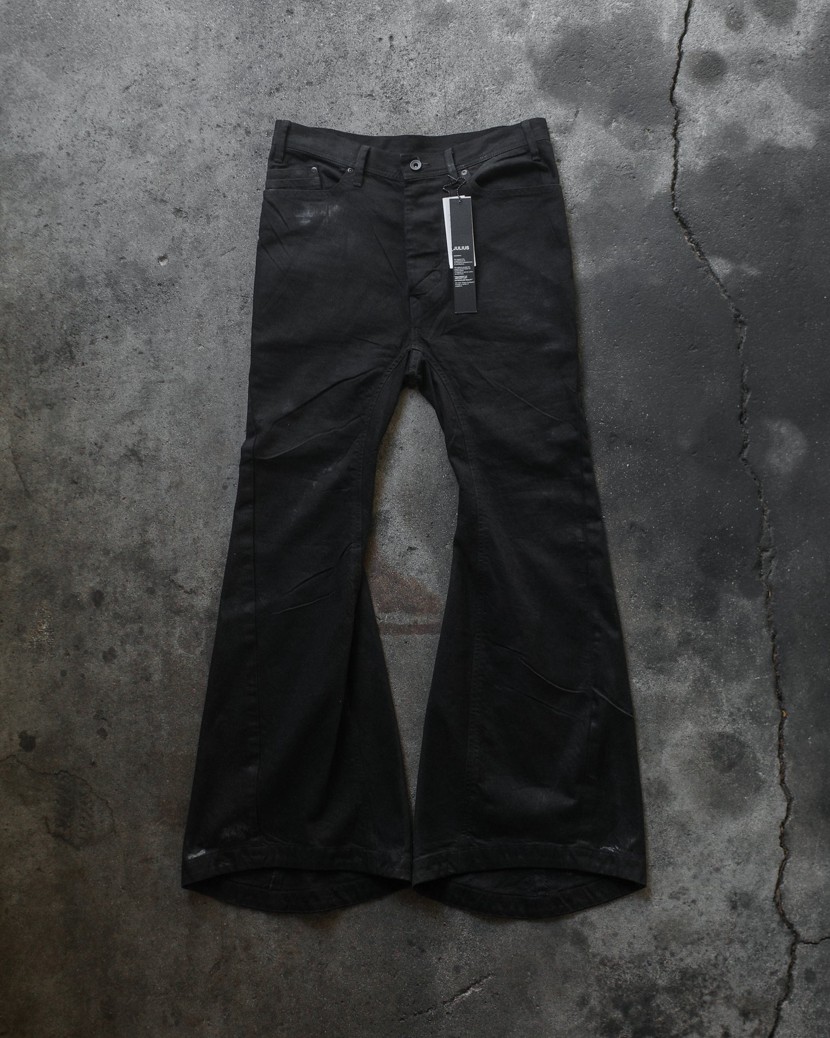 Julius SS25 Waxed Flared Jet Denim
